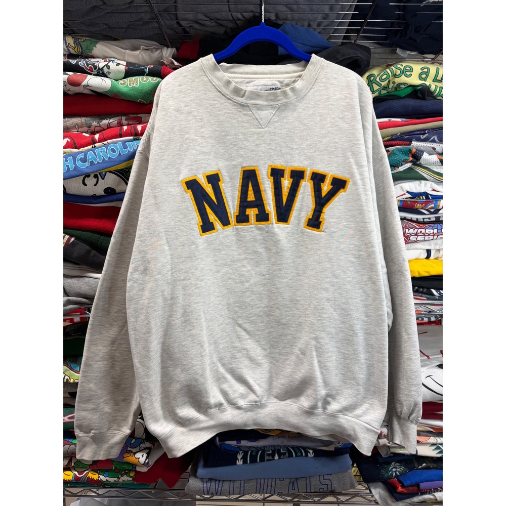 Gear For Sports Big Cotton Navy Crewneck Sweatshirt Gray XXL Vintage Military